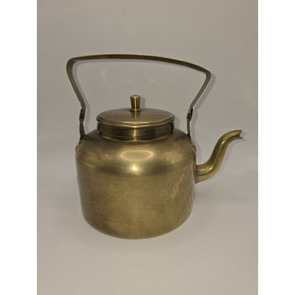 Vintage Brass Tea Kettle Pot Folding Handle With Lid